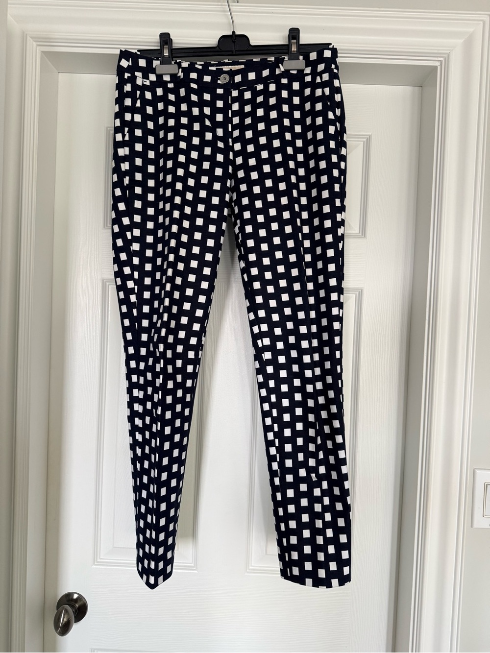 Michael Kors Navy and White Geometric Ponte Skinny Pants